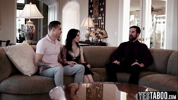 Big boobs gold digger pounded by her BF and his big dick stepdad