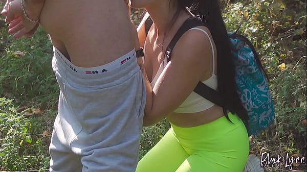 Forest quickie for horny booty teen hiker / Outdoor blowjob  doggy  and cum on ass