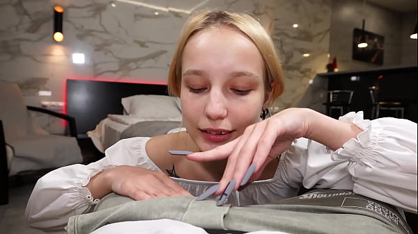 Fucking skinny blonde in mouth and pussy POV