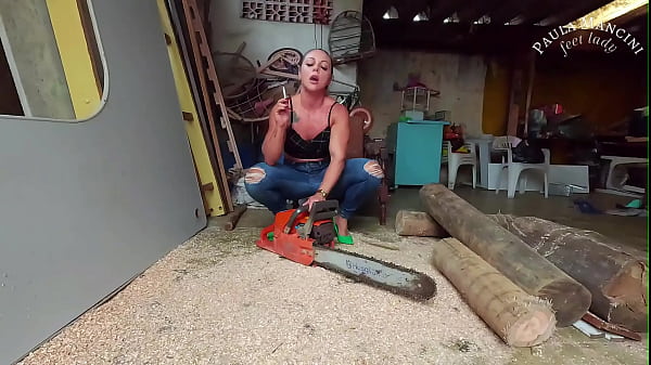 Smoking while revving a chainsaw