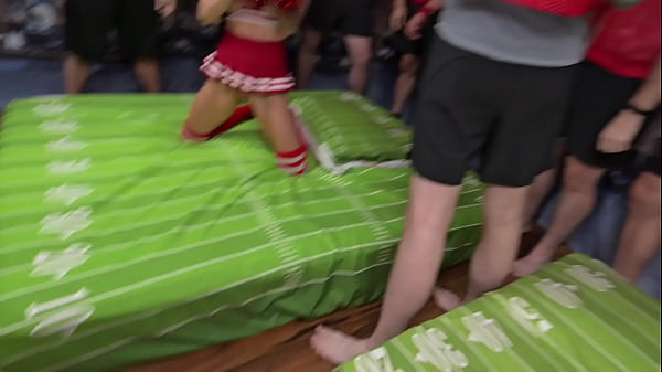 Cheerleader Gangbanged By Two Football Teams