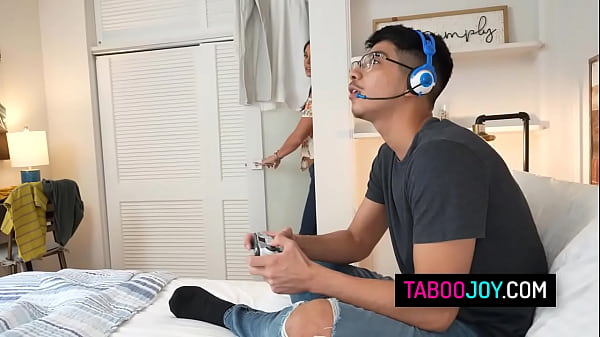 Hot brunette milf stepmom Abby Somers begs stepson to cum in her ass