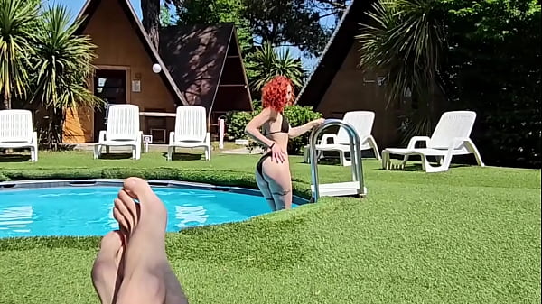 I meet my redhead neighbor at the pool. Full video on my Red Page.