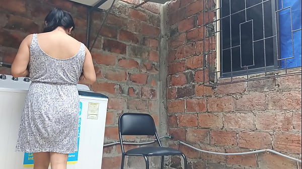 My slutty neighbor in the yard showing her pussy – under her dress