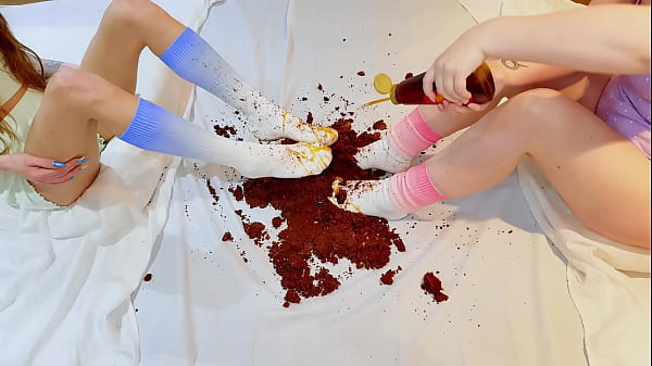 Pastel Crush! Chocolate cake and cock addition! Foot fetish