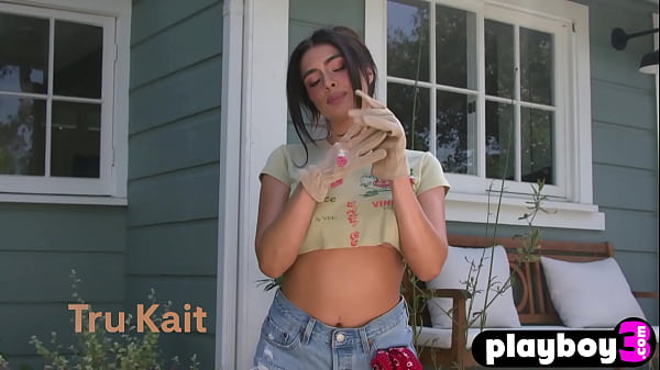 Pierced big tits Latina girl Tru Kait enjoys posing after hot striptease