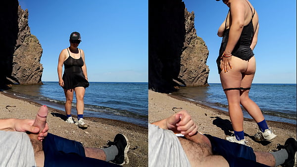 The stranger shocked the exhibitionist on the sea beach – XSanyAny