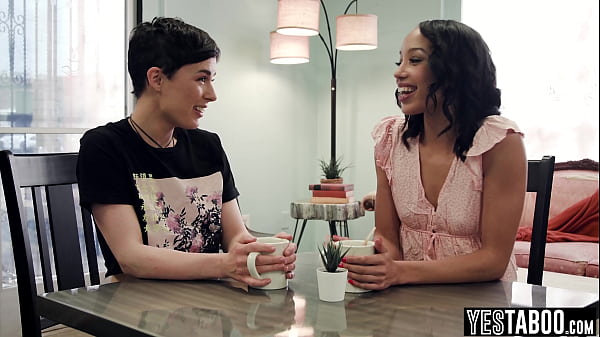 Big boobs petite lesbian MILF manipulates and fucks ebony bestie