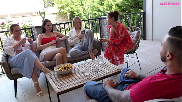 Cute Young Girl and Hot Milf is Publicly Fucked by an Italian guy with a Huge Cock on a summer patio!