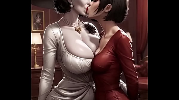 Lady Dimitrescu x Ada Wong kissing and sex (AI generated)