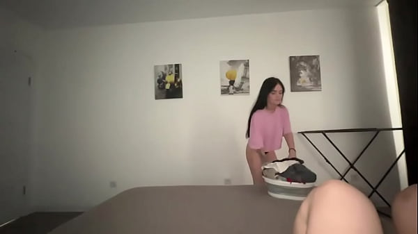 while she was putting the clothes away, I was playing with myself and things escalated into sex